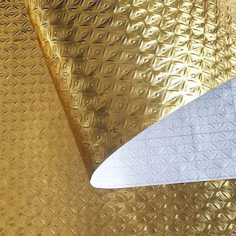 Pegatina de Pared de Papel de Aluminio Cocina a Prueba de Aceite Autoadhesiva Oro Patrón Geométrico Gabinete Impermeable