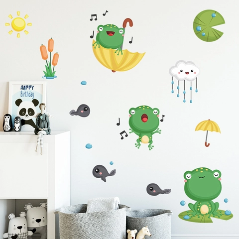 Cartoon Frog Tadpole Wall Stickers PVC Waterproof Self-Adhesive Decals For Kids Room Nursery Home Decoration Wall Art