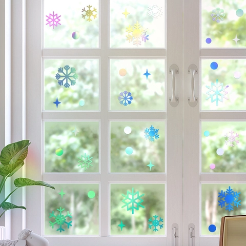 Holografische Laser Schneeflocke Fenster Aufkleber PET Selbstklebende DIY Glas Wandtattoos Winter Urlaub Weihnachten Home Deko