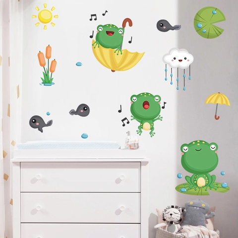 Cartoon Frog Tadpole Wall Stickers PVC Waterproof Self-Adhesive Decals For Kids Room Nursery Home Decoration Wall Art