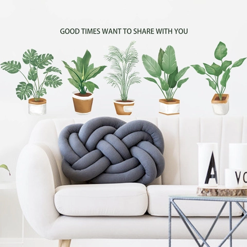 Pegatina de Pared de Plantas en Maceta Verdes Pastorales Calcomanía de Pared de PVC Removible DIY para Sala de Estar Dormitorio