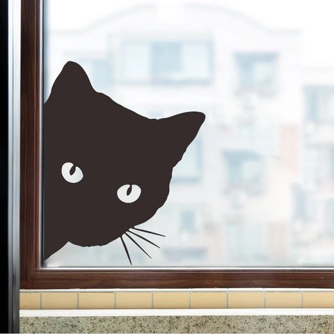 Peeking Black Cat Wall Sticker Waterproof PVC Decal For Window Car Cabinet Home Decor Cartoon Silhouette Animal Mural Art