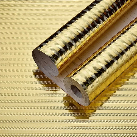 Gold Aluminiumfolie Küche Ölbeständig Aufkleber PET Selbstklebend Wandtattoo Für Schrank Schublade Deko Modernes Streifenmuster