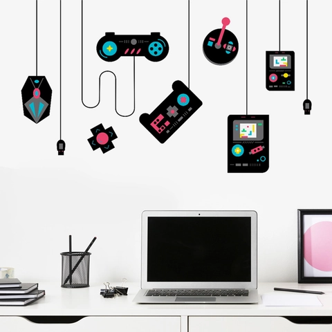 Adesivi Murali Console di Gioco Retro Controller PVC Removibili Decorazione Stanza da Gioco Illustrazione per Camera da Letto Ufficio