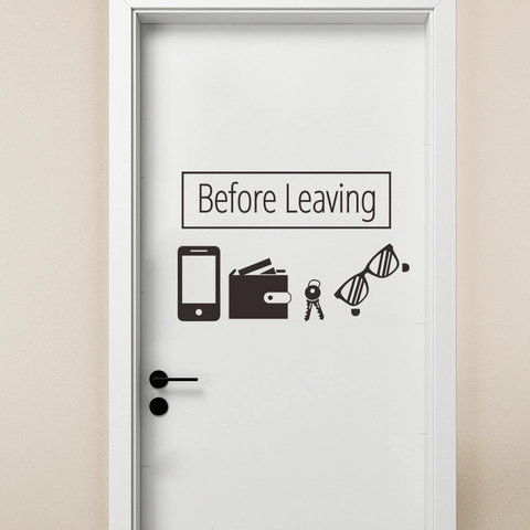 Minimalist Before Leaving Door Sticker Remind Icon Wall Decal PVC Self-Adhesive Phone Wallet Key Glasses Home Decor Sign