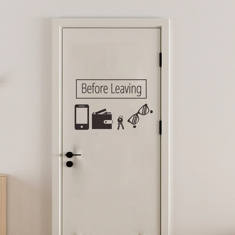 Minimalist Before Leaving Door Sticker Remind Icon Wall Decal PVC Self-Adhesive Phone Wallet Key Glasses Home Decor Sign
