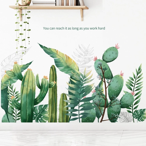 Tropische Cactus Muurstickers Waterdicht PVC Verwijderbaar Groen Planten Stickers Met Motiverende Citaten Voor Huis Decor