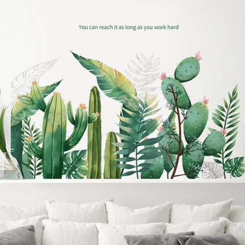 Tropische Cactus Muurstickers Waterdicht PVC Verwijderbaar Groen Planten Stickers Met Motiverende Citaten Voor Huis Decor