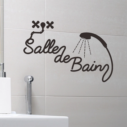 Pegatina De Pared Para Baño Francés Salle De Bain Calcomanía De PVC Removible Ducha Grifo Para Puerta De Vidrio Decoración Del Hogar