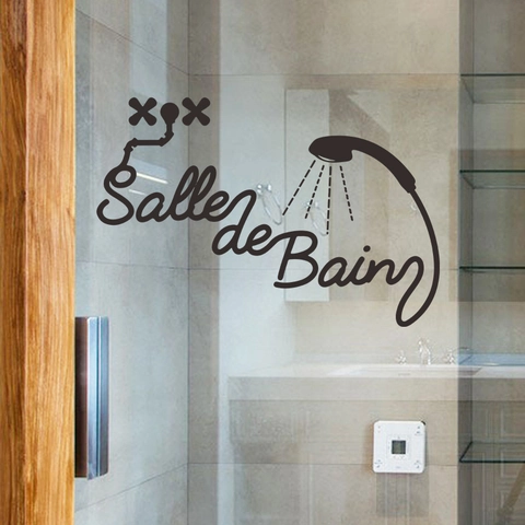 Pegatina De Pared Para Baño Francés Salle De Bain Calcomanía De PVC Removible Ducha Grifo Para Puerta De Vidrio Decoración Del Hogar