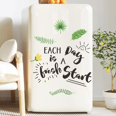 Green Leaves Each Day Is A Fresh Start Quote Wall Sticker PVC Self Adhesive Refrigerator Decal For Home Kitchen Decor
