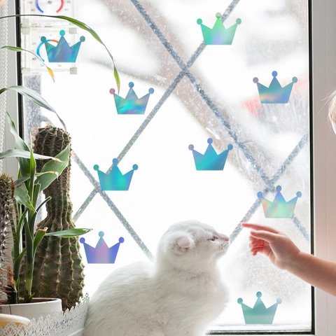 Holographic Laser Rainbow Crown Wall Sticker PET Waterproof Aesthetic Glass Window Decal For Nursery Home Decor Sticker