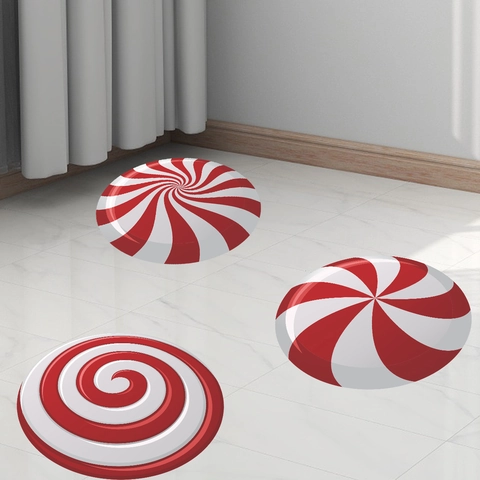 Christmas Peppermint Candy Round Wall Stickers PVC Red White Spiral Floor Decals For Window Glass Kids Room Xmas Decoration