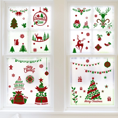 Glitzer Weihnachten Fensteraufkleber PVC Statisch Haftende Rentier Schneeflocke Frohe Weihnachten Abnehmbare Glasdeko Für Heim Geschäft