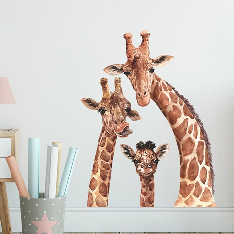 Aquarel Giraffenfamilie Muurstickers PVC Cartoon Dier Patroon Woondecoratie Voor Slaapkamer Kinderkamer Muursticker