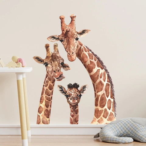 Aquarel Giraffenfamilie Muurstickers PVC Cartoon Dier Patroon Woondecoratie Voor Slaapkamer Kinderkamer Muursticker