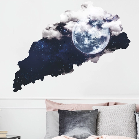 Mond Sternenhimmel Wandtattoo PVC Selbstklebend Interstellar Galaxie Wolken Gebrochene Wand Dekoration Für Schlafzimmer Wohnzimmer