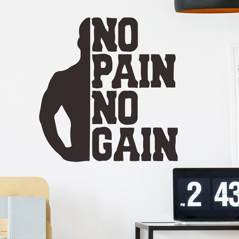 Adesivo da Parete Motivazionale No Pain No Gain Silhouette Uomo Muscoloso PVC Adesivo Removibile per Palestra Camera da Letto