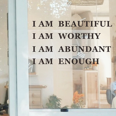 I Am Beautiful Worthy Enough PVC Motivational Wall Stickers Inspirational Quote Decals For Bedroom Mirror Home Decor