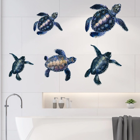 Sea Turtle Watercolor Wall Sticker Waterproof PVC Decal For Kids Bedroom Bathroom Living Room Artistic Home Decoration