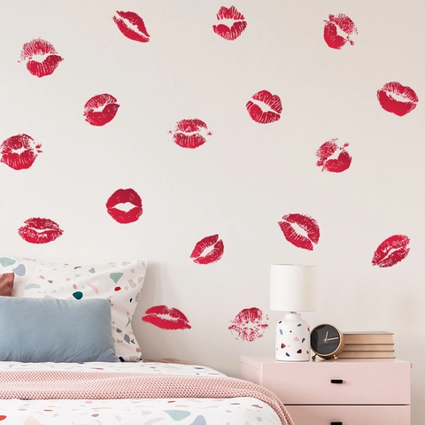 Modern Red Lips Kiss Marks Wall Sticker PVC Waterproof Removable DIY Art Decal For Bedroom Living Room Home Decoration