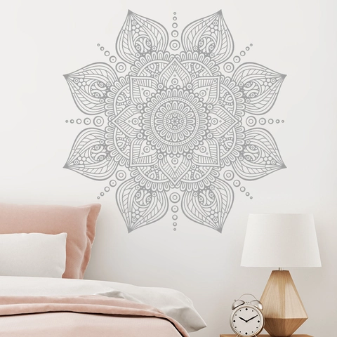 Bohemian Grey Mandala Wall Sticker PVC Symmetrical Geometric Decal For Bedroom Living Room Self Adhesive Home Decor