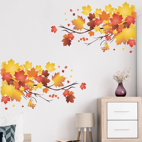 Herbst Ahornblatt Zweige Wandtattoo PVC Selbstklebend Herbst Saison Haus Schlafzimmer Eingang Hintergrund Wand Dekoration