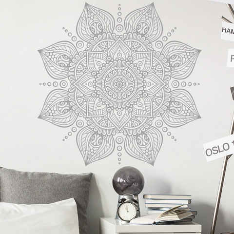 Bohemian Grey Mandala Wall Sticker PVC Symmetrical Geometric Decal For Bedroom Living Room Self Adhesive Home Decor