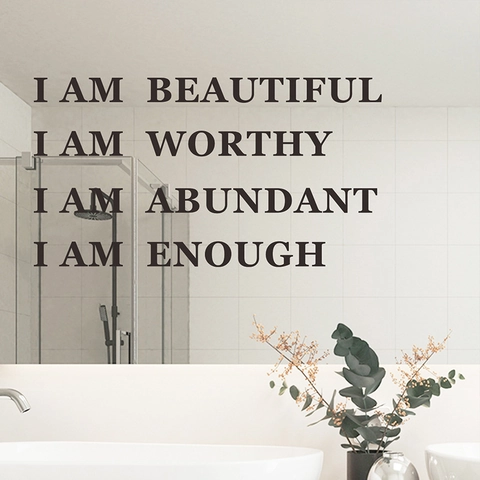 I Am Beautiful Worthy Enough PVC Motivational Wall Stickers Inspirational Quote Decals For Bedroom Mirror Home Decor