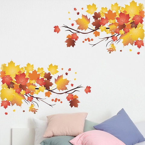 Herbst Ahornblatt Zweige Wandtattoo PVC Selbstklebend Herbst Saison Haus Schlafzimmer Eingang Hintergrund Wand Dekoration