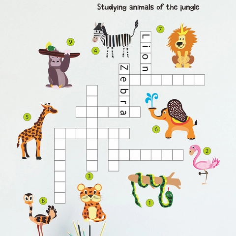 Jungle Animals Crossword Wall Sticker For Kids Room PVC Educational Alphabet Word Decals For Bedroom Classroom Decor