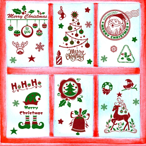 Weihnachtsfensterbilder Statisch Haftende PVC Glitzer Weihnachtsmann Rentier Baum Schneeflocken Aufkleber Für Glas Haus Deko
