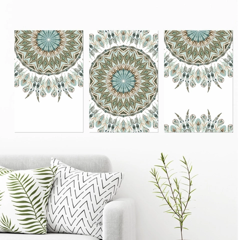 Bohemian Mandala Feather Wall Stickers PVC Self Adhesive Ethnic Style Decals For Living Room Bedroom Home Decor Background
