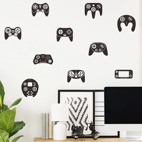 Game Controller Wandtattoo PVC Gamepad Silhouette Aufkleber Für Schlafzimmer Spielzimmer Dekor Minimalistisch Schwarz Videospiel Ikonen Set