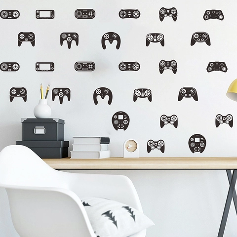 Game Controller Wandtattoo PVC Gamepad Silhouette Aufkleber Für Schlafzimmer Spielzimmer Dekor Minimalistisch Schwarz Videospiel Ikonen Set