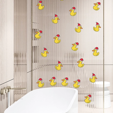 Christmas Cartoon Yellow Duck Wall Stickers Waterproof PVC Bathroom Glass Door Holiday Decoration Self-Adhesive Decals