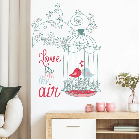 Romantic PVC Birdcage Love Birds Floral Tree Branch Self Adhesive Wall Sticker Mural Decal For Bedroom Living Room Home Decor