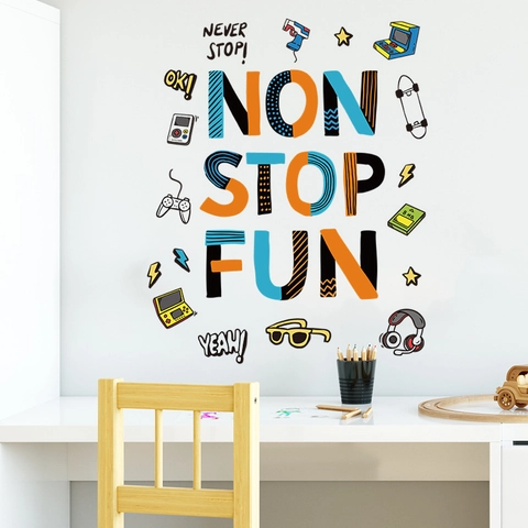 Sticker Mural de Jeu Manette Cartoon Non Stop Fun Motif PVC Amovible Décalcomanie pour Chambre de Garçon Salon Décoration