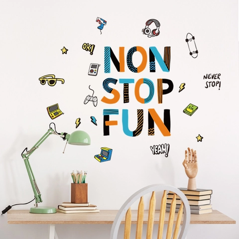 Sticker Mural de Jeu Manette Cartoon Non Stop Fun Motif PVC Amovible Décalcomanie pour Chambre de Garçon Salon Décoration