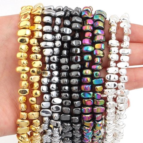 Electroplated Hematite Beads Irregular Square Round Spacer Stone Beads For DIY Jewelry Making Bracelet Necklace Findings