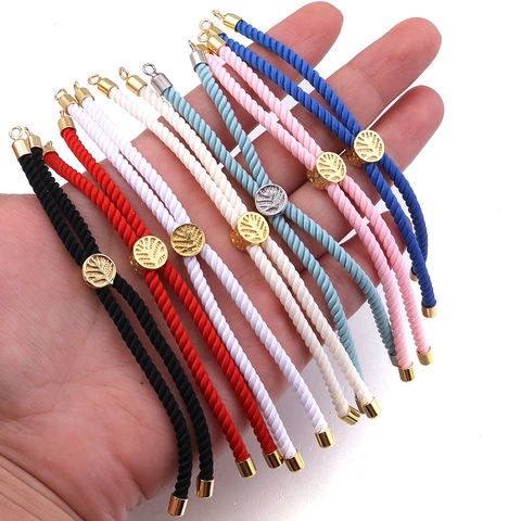 Minimalist DIY Braided Bracelet Cord With Gold Plated Copper Tree Of Life Slider For Handmade Jewelry Making Components