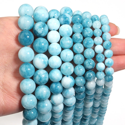 Perle Sciolte Rotonde in Pietra Naturale Stile Larimar Blu Cielo Marmorizzate Per Braccialetti Collane Fai-da-te Accessori per Gioielli