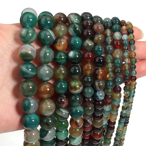 Natural Striped Agate Round Loose Beads Peacock Pattern Drilled Stone Beads For DIY Jewelry Making Bracelet Necklace Accessories