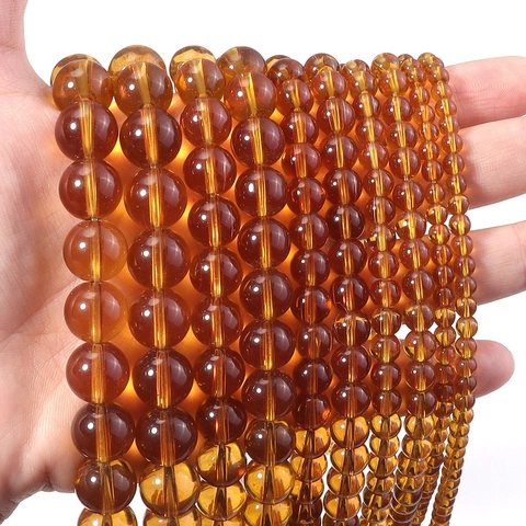 Amber Transparent Glass Round Beads Loose Beads For DIY Jewelry Making Bracelet Necklace Earring Accessory Minimalist Drilled Beads