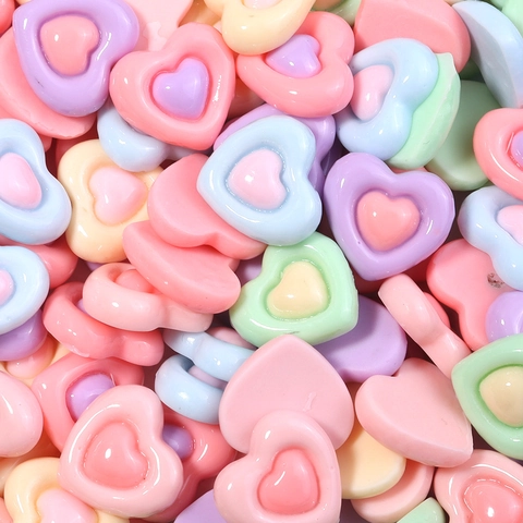 Double Layer Heart Resin Flatback Cabochons DIY Crafts Macaron Color 3D Accessories For Phone Case Hair Clips Shoe Charms