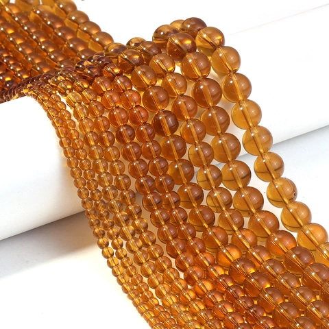Amber Transparent Glass Round Beads Loose Beads For DIY Jewelry Making Bracelet Necklace Earring Accessory Minimalist Drilled Beads