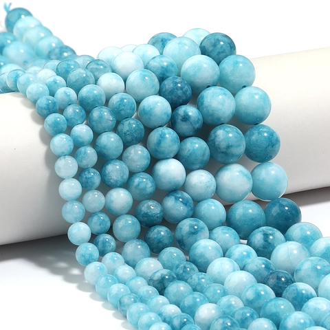 Perle Sciolte Rotonde in Pietra Naturale Stile Larimar Blu Cielo Marmorizzate Per Braccialetti Collane Fai-da-te Accessori per Gioielli