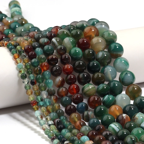 Natural Striped Agate Round Loose Beads Peacock Pattern Drilled Stone Beads For DIY Jewelry Making Bracelet Necklace Accessories