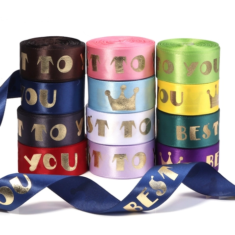 Goldprägung Krone Buchstaben Satinband 2.5cm Breite 10 Yards Rolle Für Geschenkverpackung Blumenstrauß Kuchen Box DIY Party Deko