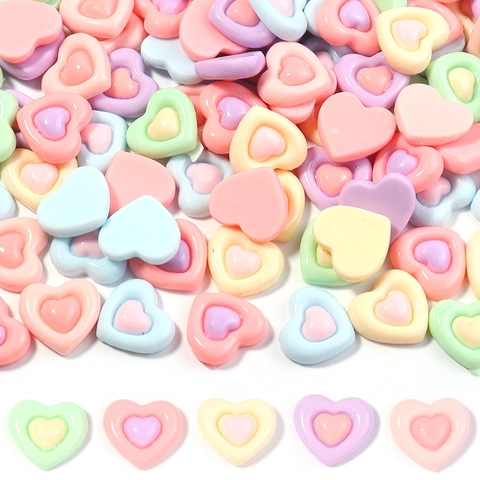 Double Layer Heart Resin Flatback Cabochons DIY Crafts Macaron Color 3D Accessories For Phone Case Hair Clips Shoe Charms